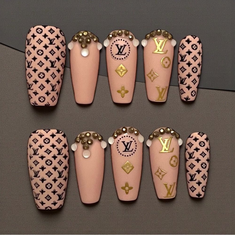 Custom Handmade Reusable LV Designer Press On Nails
